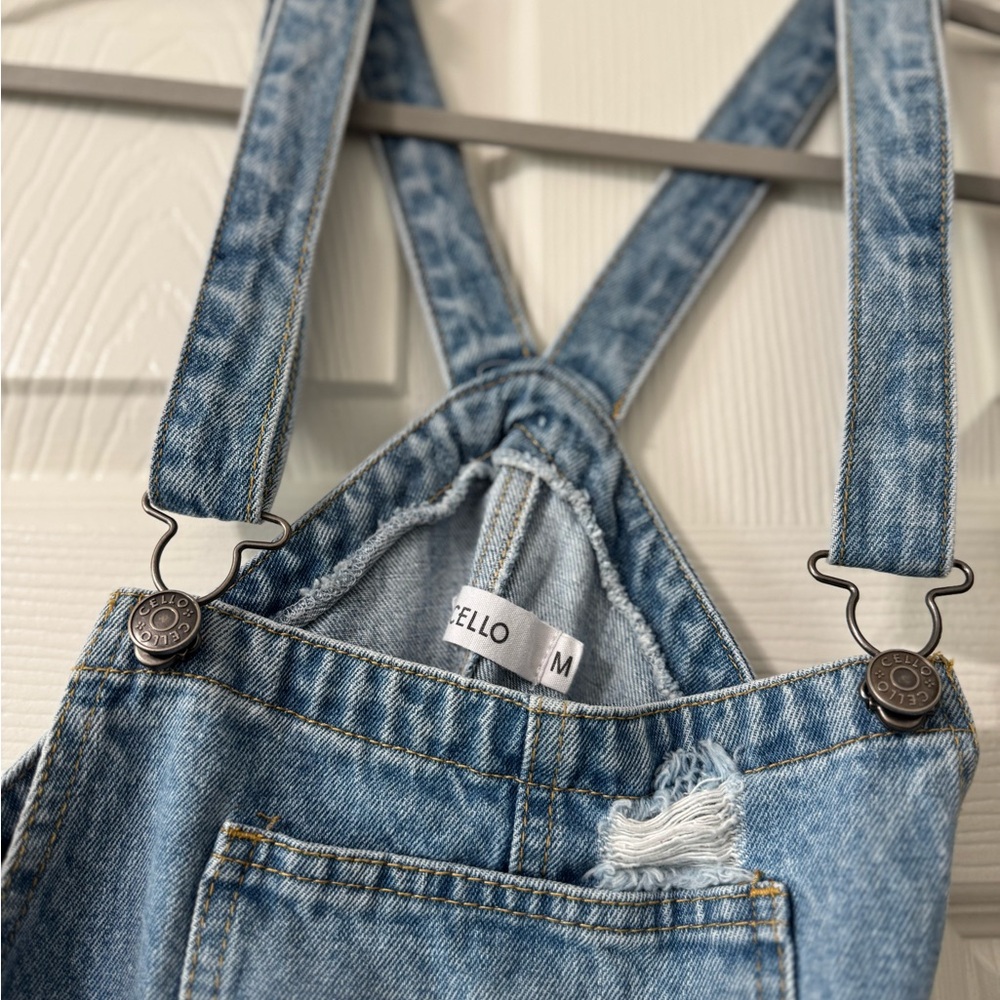 CELLO Denim Distressed Overall Dress - Picture 4 of 7